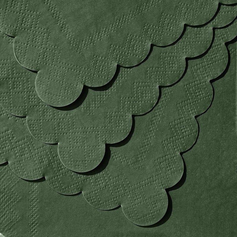 NatNarr 120 Pcs Cocktail Napkins Olive Green Napkins Disposable Scalloped Dessert Beverage Napkin Dark Green Dinner Napkin for Wedding, Bridal Baby Shower, Christmas, 5 x 5 Inch - Image 3